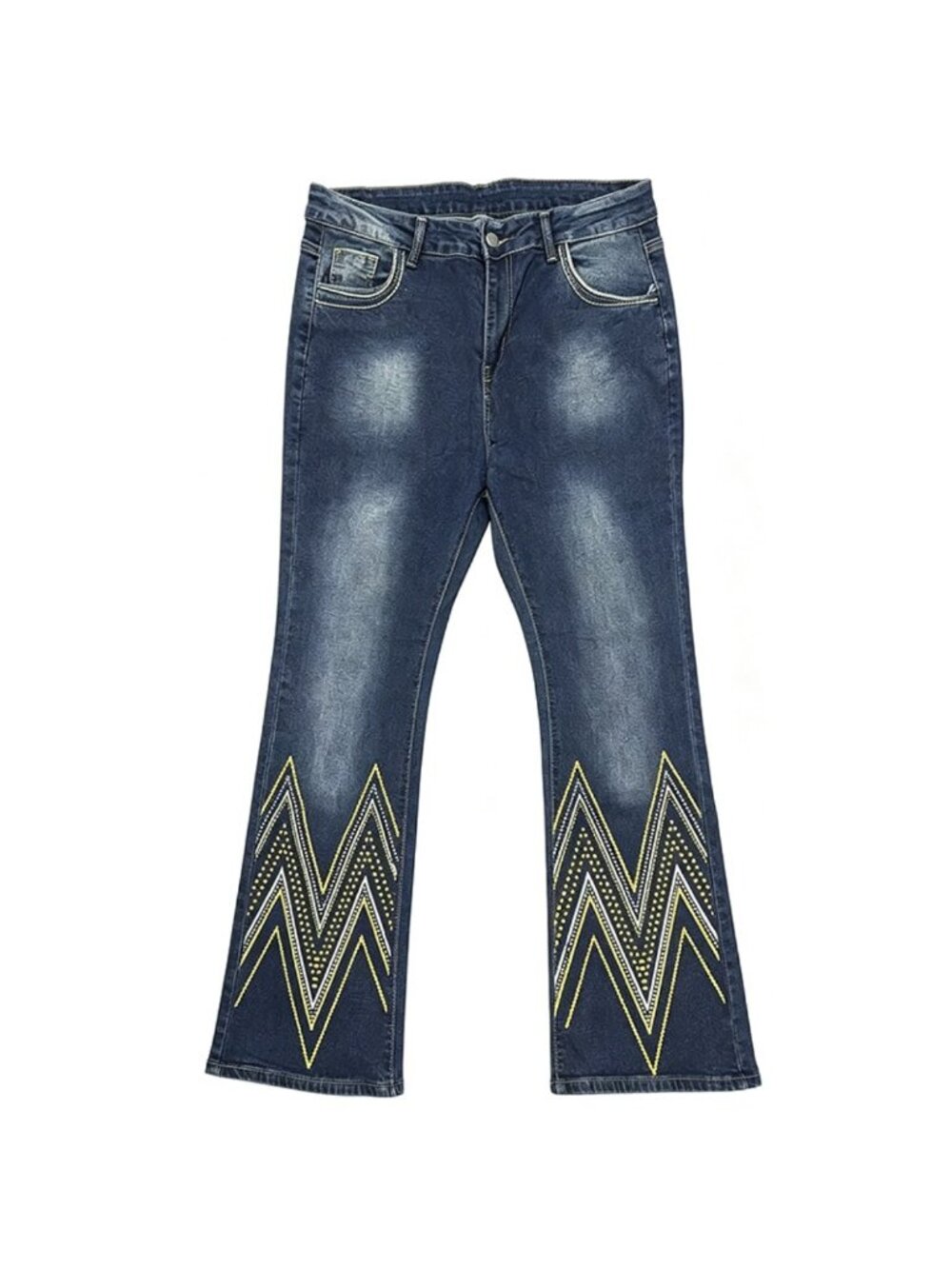 Ladies High Rise Embroidered Flare Jeans Retro Washed Bootcut Denim Trousers